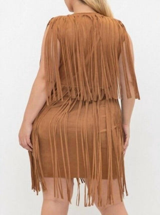 Vocal Apparel - FAUX SEUDE FRINGE TUNIC DRESS