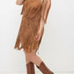 Vocal Apparel - FAUX SEUDE FRINGE TUNIC DRESS