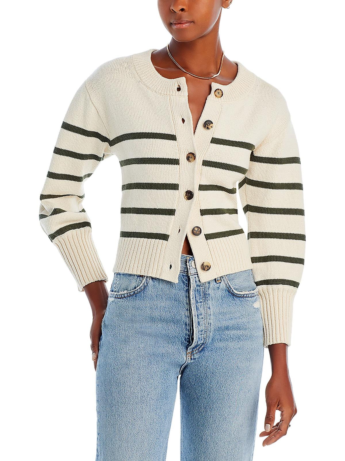Veronica Beard Kylin Cotton Striped Cardigan White Size L