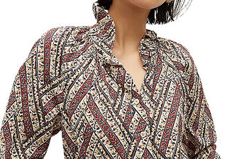 Veronica Beard Calisto High Neck Ruffled Top White