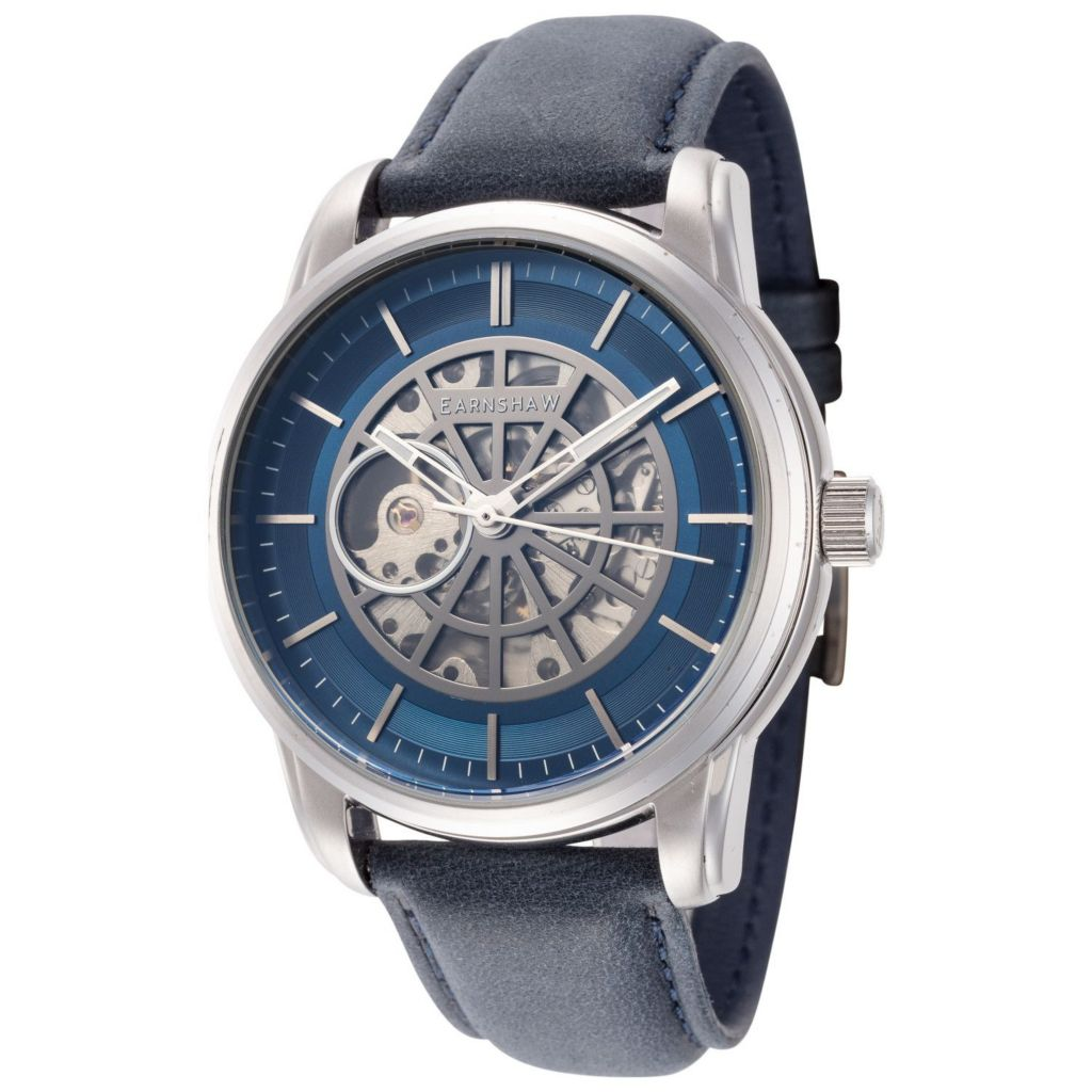 Thomas Earnshaw Men's Radius Skele 45mm Black Dial Leather Watch