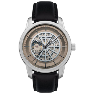 Thomas Earnshaw Men's Radius Skele 45mm Black Dial Leather Watch