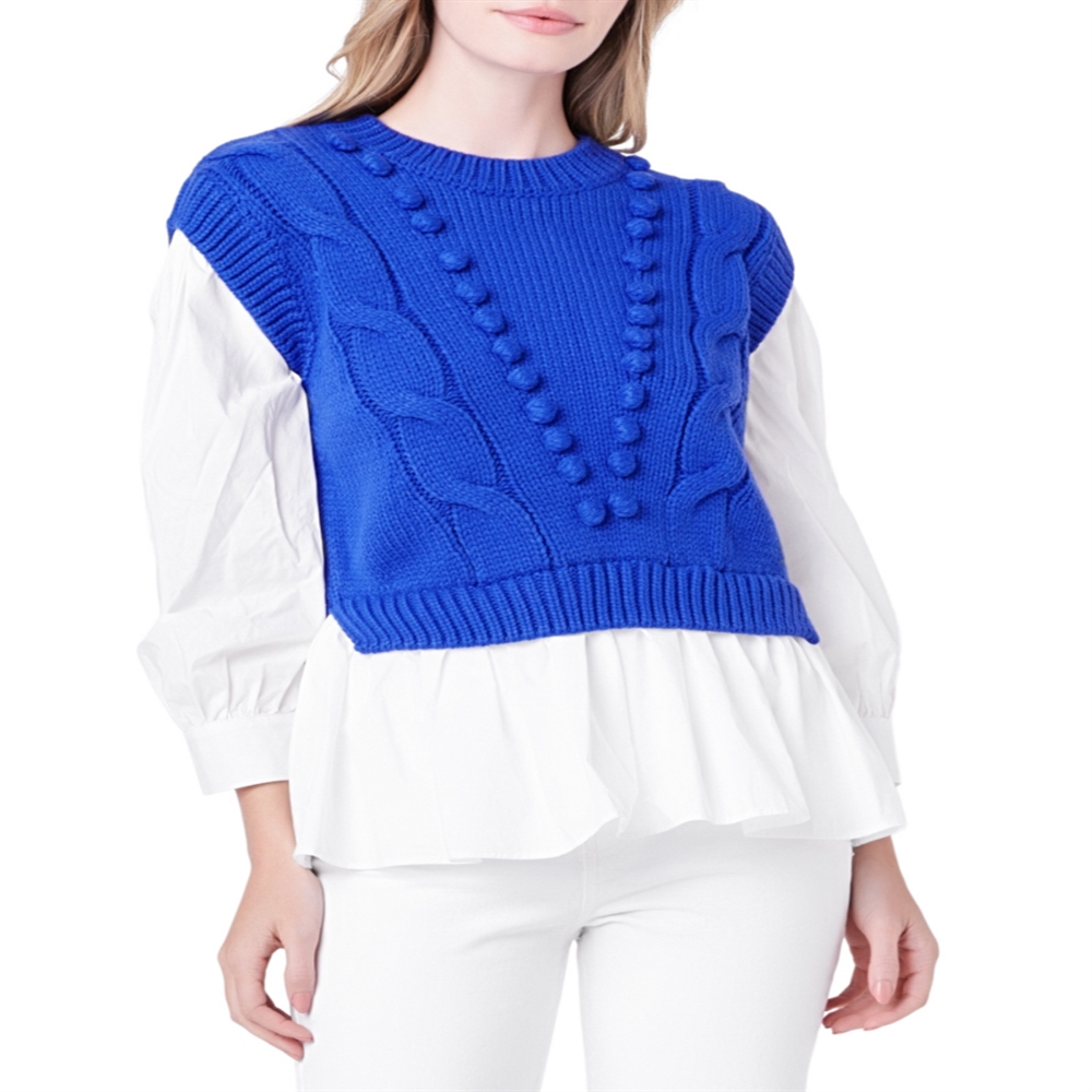 English Factory Cobalt Blue Cable Knit Vest Top Cobalt Blue