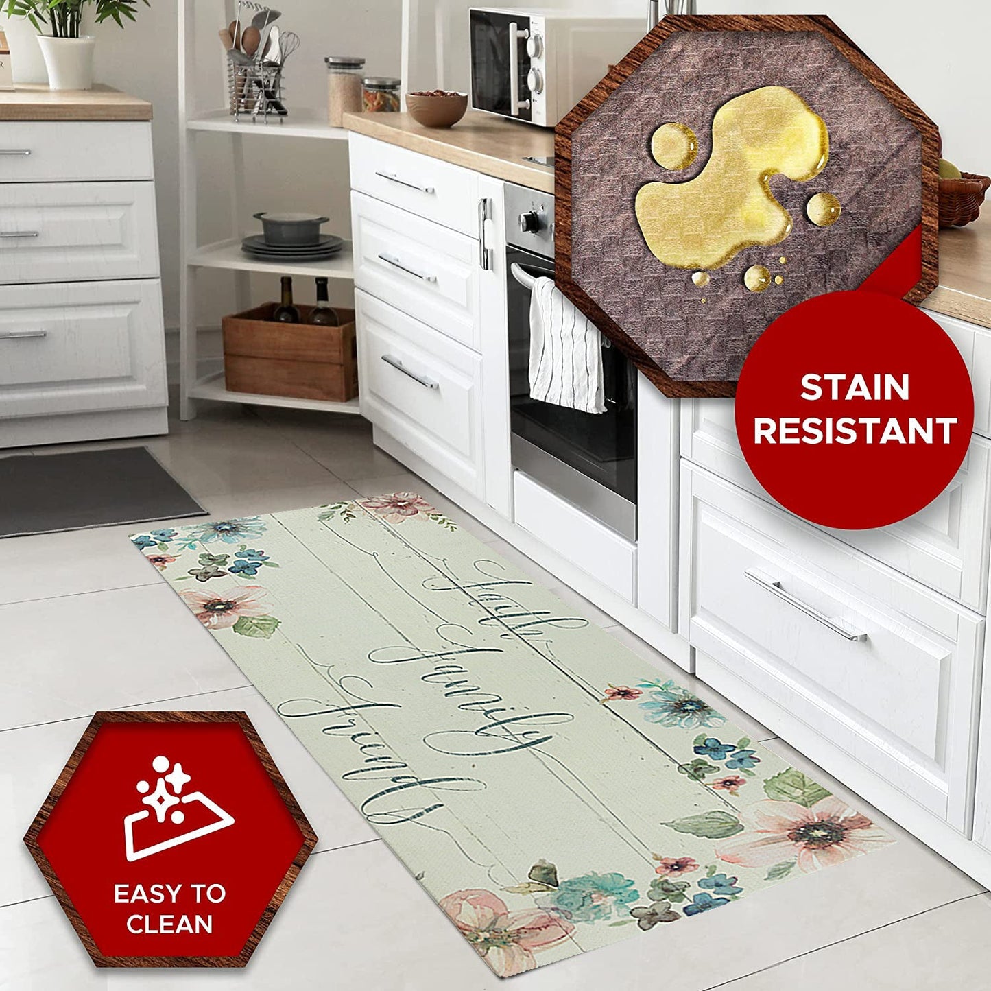 20" x 55" Chic Anti-Fatigue Memory Foam Kitchen Runner Mat (Faith Family Friends)
