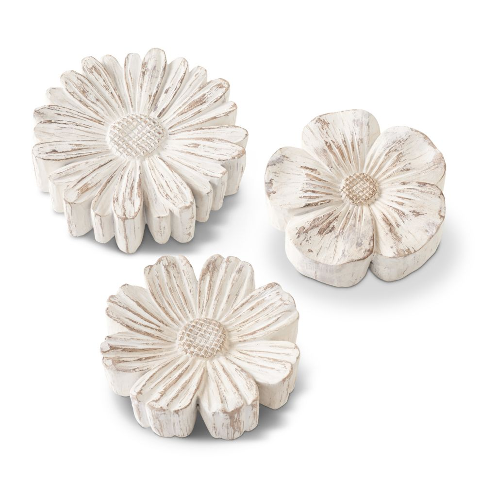 At Home w/ Jorge Perez Set of 3 Whitewash Tabletop Daisies