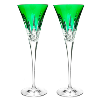 Waterford Crystal Lismore Pops Set of 2 6 oz Emerald Flutes
