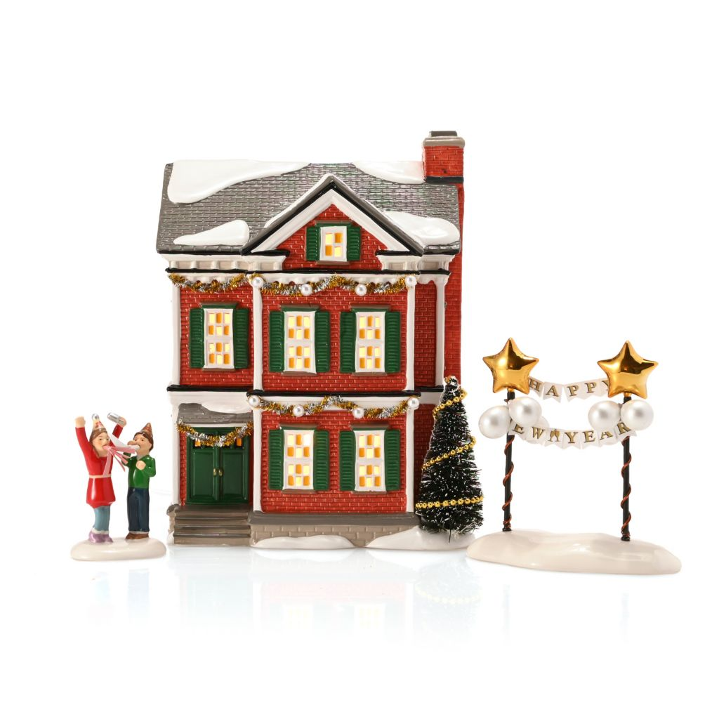 Department 56 Ready for New Years Eve Lit House & Figurine Bundle