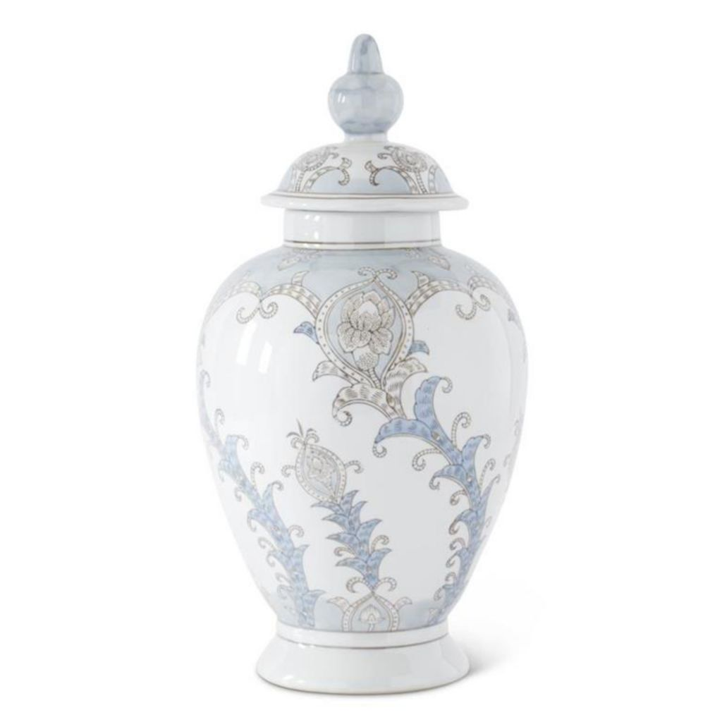 At Home w Jorge Parez 2025 Ceramic Light Blue  Gray Chinioserie Ginger Jar
