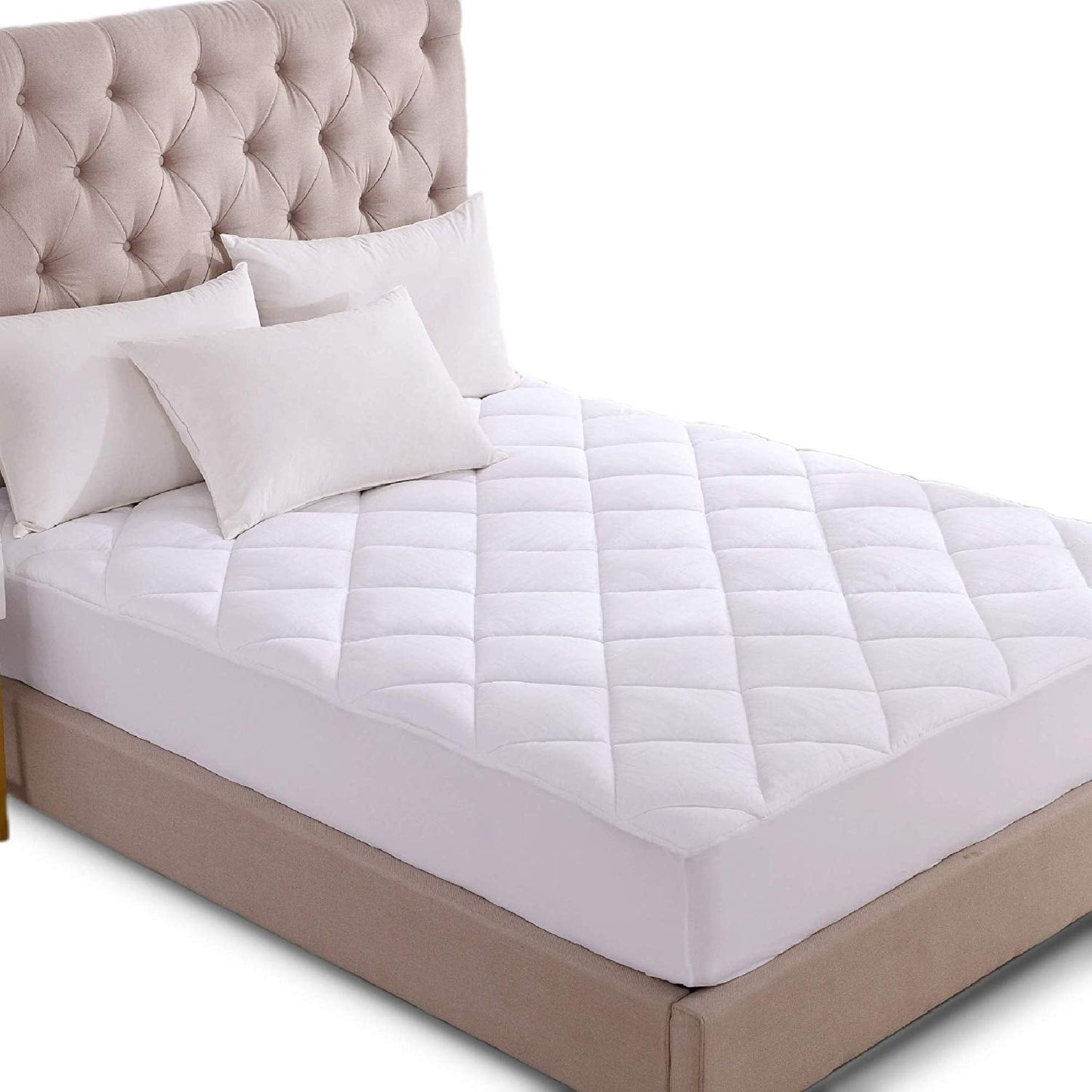 KASENTEX Quilted Fitted Mattress Pad  13 Inch Deep Pockets  Brushed Microfiber Down Alternative Fill Cozy Breathable  White