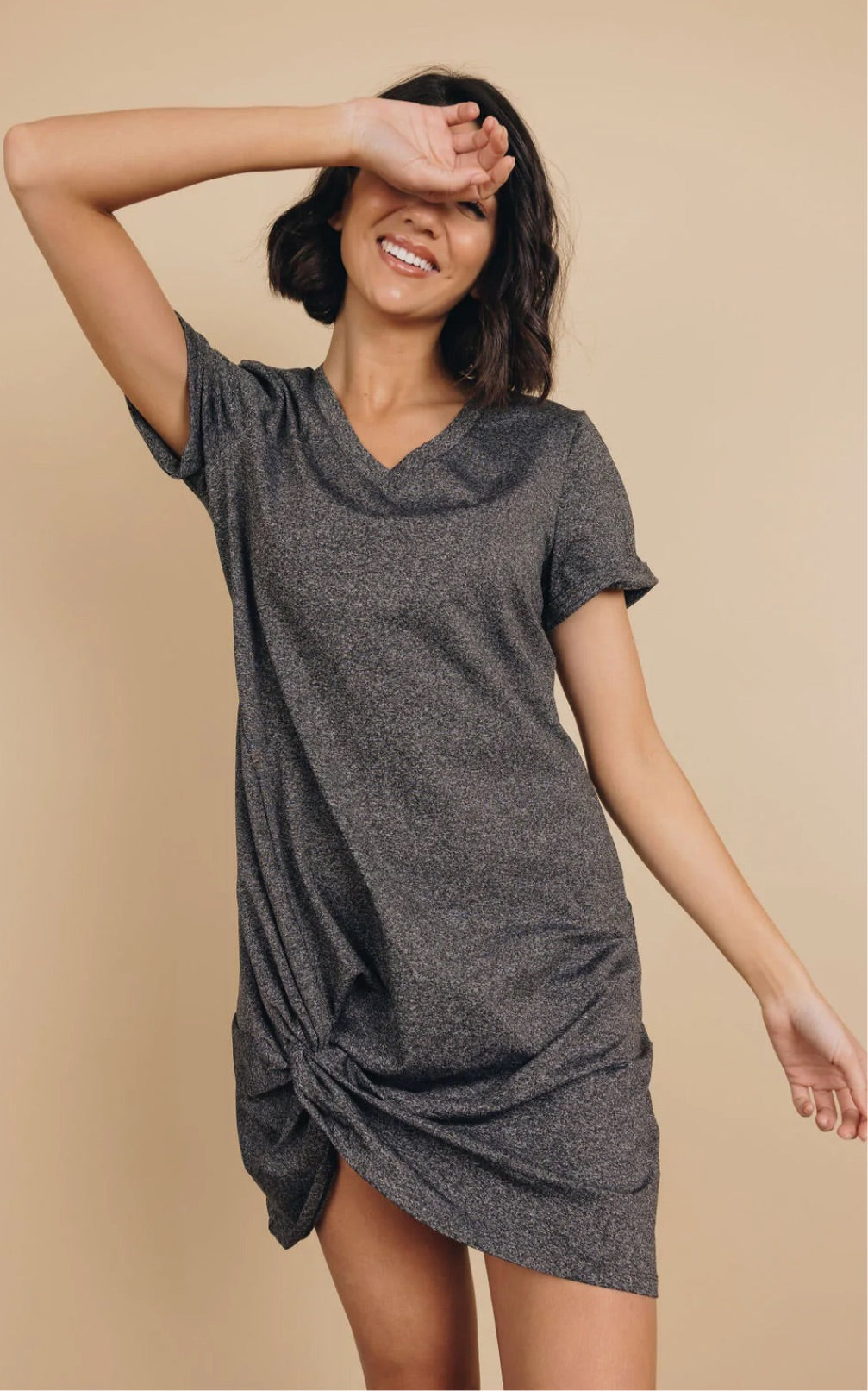 Frankie & Pop Women's Odell Knotted Stretchy Light Mini Dress Pool Coverup Gray Size Small