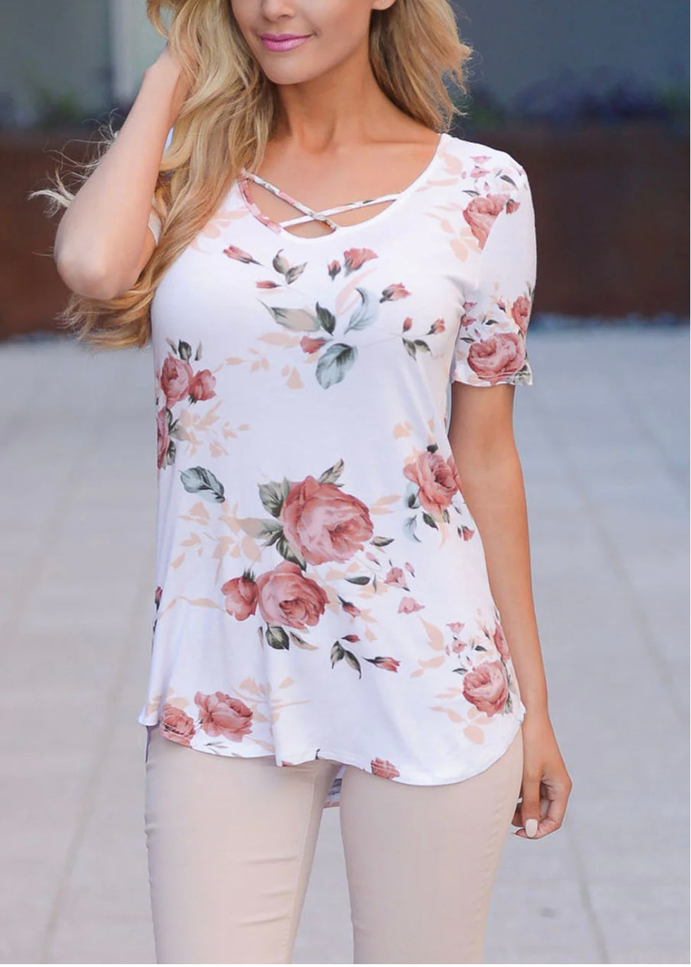 Frankie & Pop Women's V Neck casual country graphic beach Tops White Size Medium