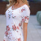 Frankie & Pop Women's V Neck casual country graphic beach Tops White Size Medium