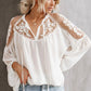 Frankie & Pop Women's Peasant Invitation Lace Chiffon Long Balloon Sleeve Top White Size Medium