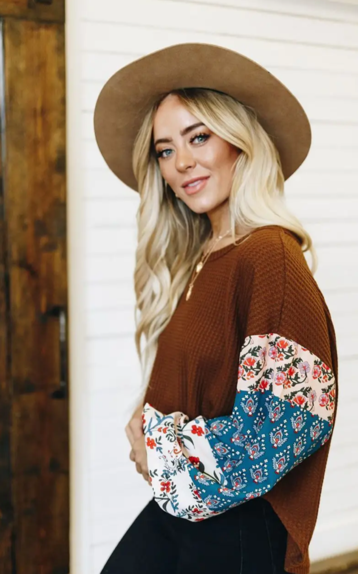 Frankie & Pop Women's Spring Lightweight Thermal Floral Print Long Sleeve Top  Blue Size Medium