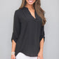 Frankie & Pop Women's Spring Long Sleeve Button Detail Lightweight Dressy Chiffon Beauty Blouse Black Size Small