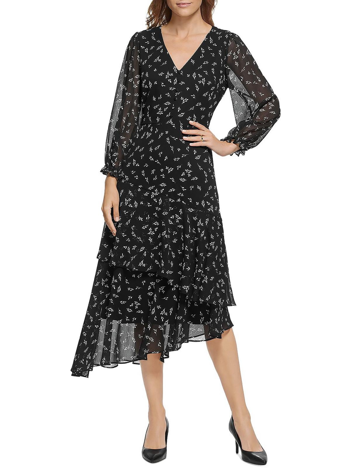 Karl Lagerfeld Paris Women's Floral-Print Asymmetrical Dress Black Size 12