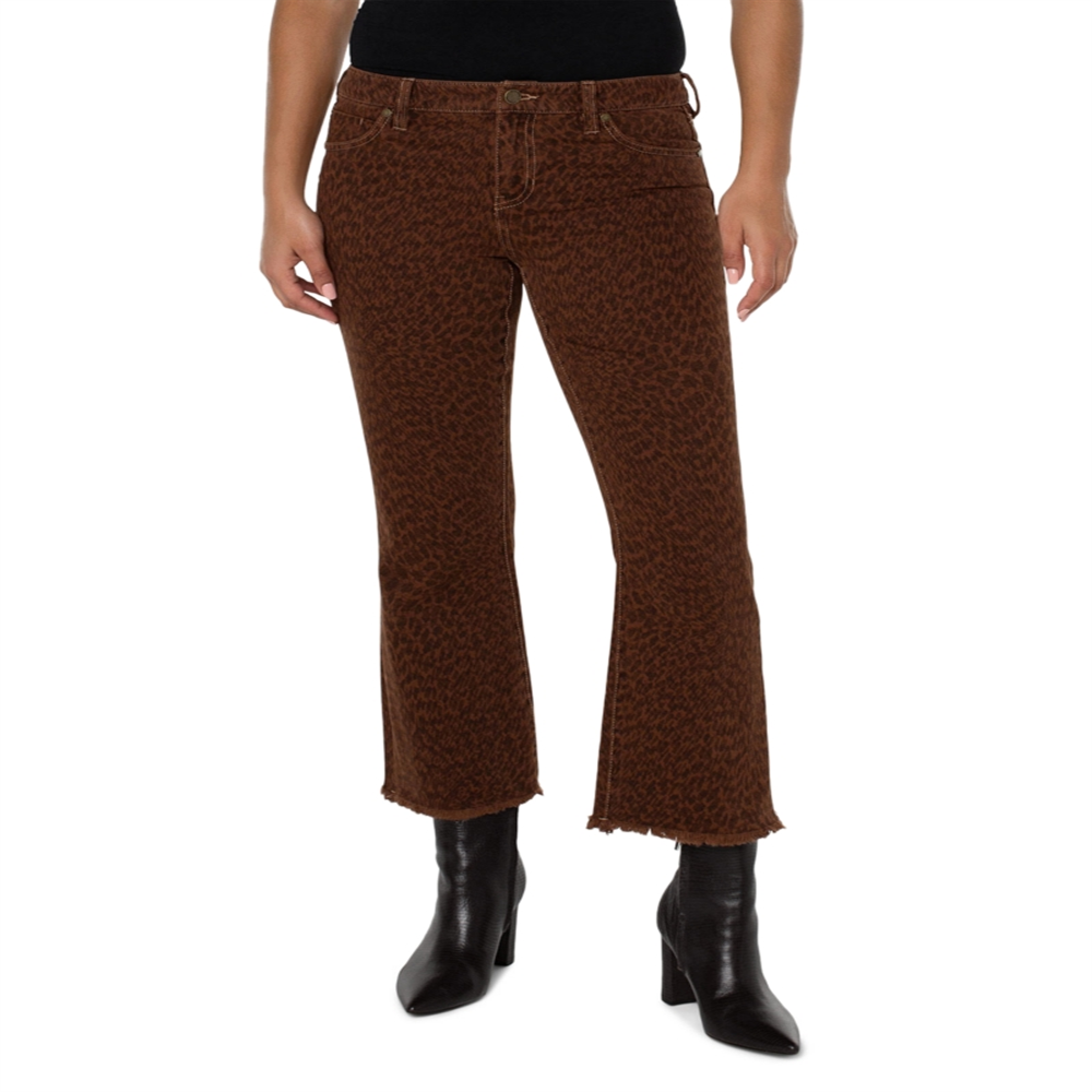 Liverpool Los Angeles Hannah Cropped Flared Jeans in Abstract Animal Print Brown Size 4