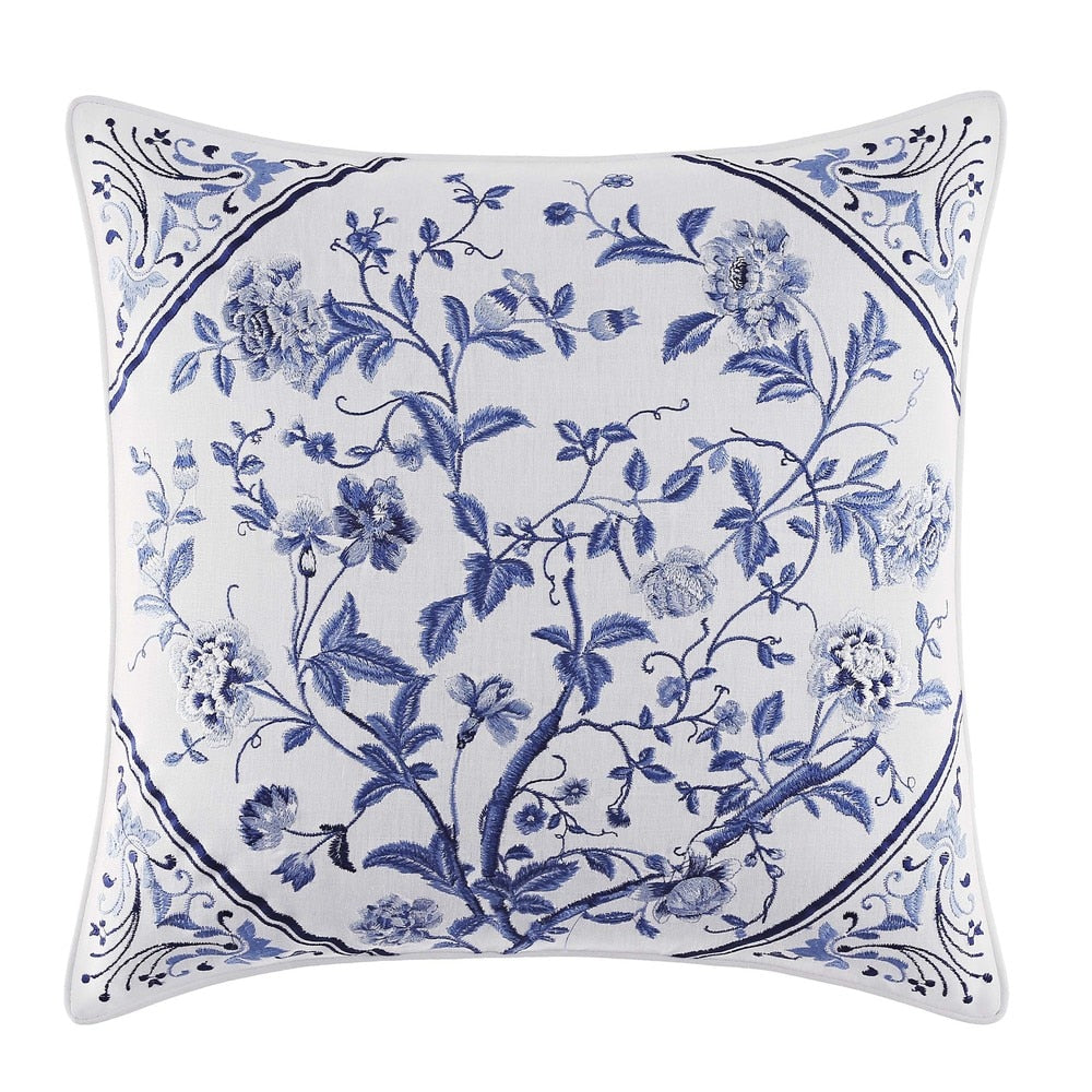 Laura Ashley Charlotte Blue Cotton 16inch Decorative Pillow