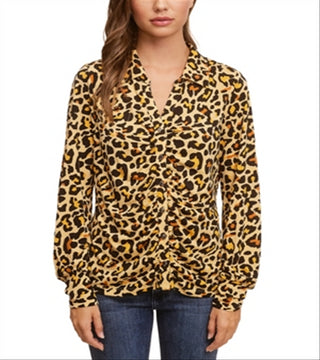 Single Thread Ruched Front Shirt Animal Print