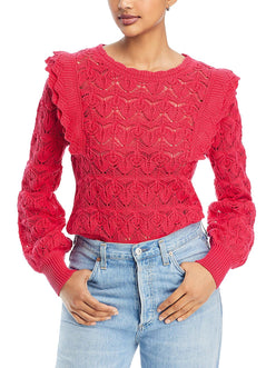 Single Thread Pointelle Cotton Ruffle Sweater