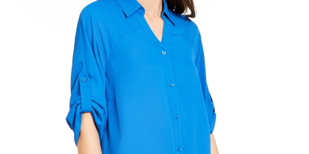 Alfani Women's Roll-Tab Tunic Shirt Blue Size Medium