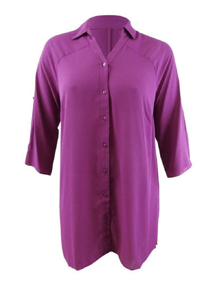 Alfani Women's Roll-Tab Tunic Shirt Pink Size Medium