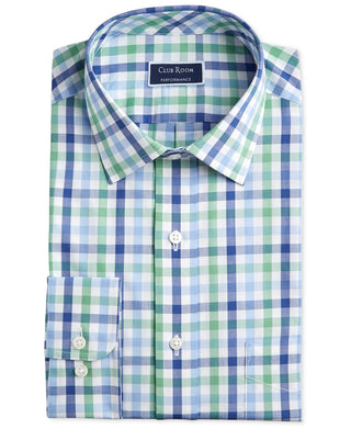Club Room Men's Classic Regular Fit Performance Multi Gingham Dress Shirt Green Size 16X34X35
