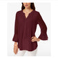 Charter Club Women's Solid Long Sleeve Keyhole Blouse Top Wine Size Petite Small