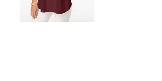 Charter Club Women's Solid Long Sleeve Keyhole Blouse Top Wine Size Petite Small