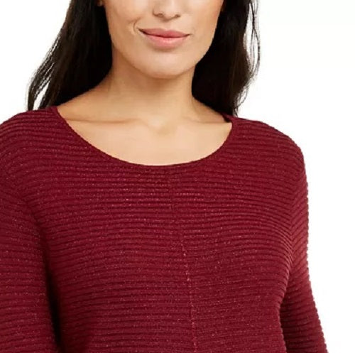 Alfani Women's Metallic Swing Sweater Wine Size X-Large