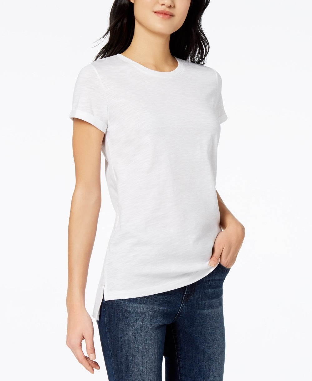 Maison Jules Women's High Low T-Shirt  White Size Medium