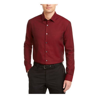 Alfani Men's Collared Classic Fit Stretch Dress Shirt Wine Size Small