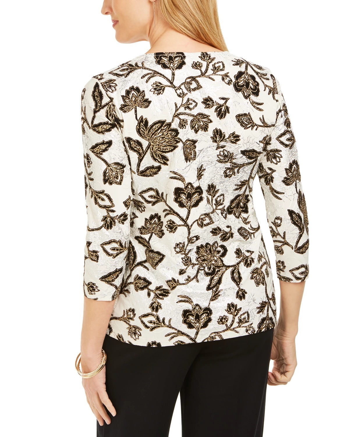 JM Collection Women's Embellished Jacquard Top Beige Size X-Large