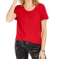 Style & Co Women's Cotton Crew-Neck T-Shirt Red Size Large