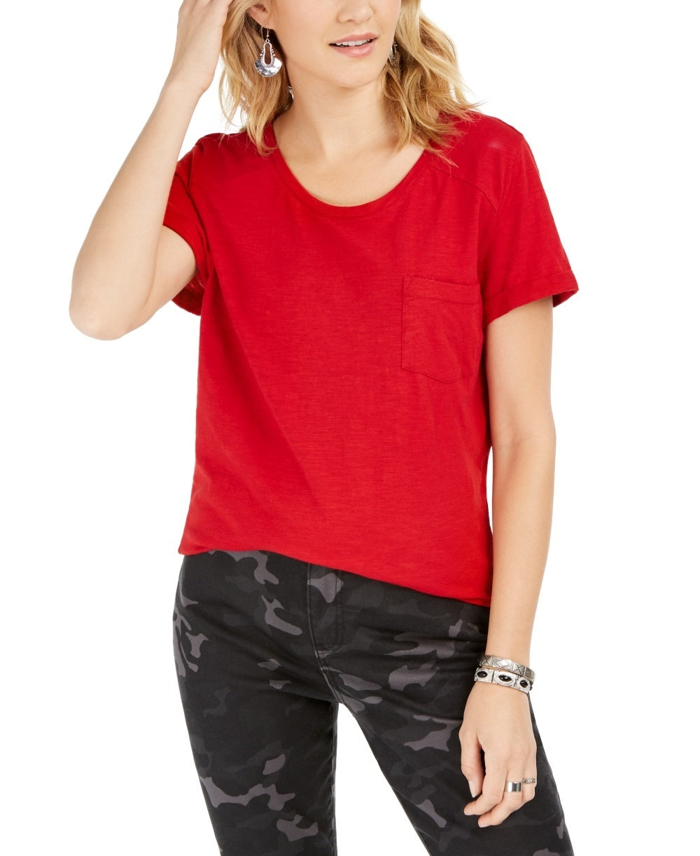 Style & Co Women's Cotton Crew-Neck T-Shirt Red Size Large