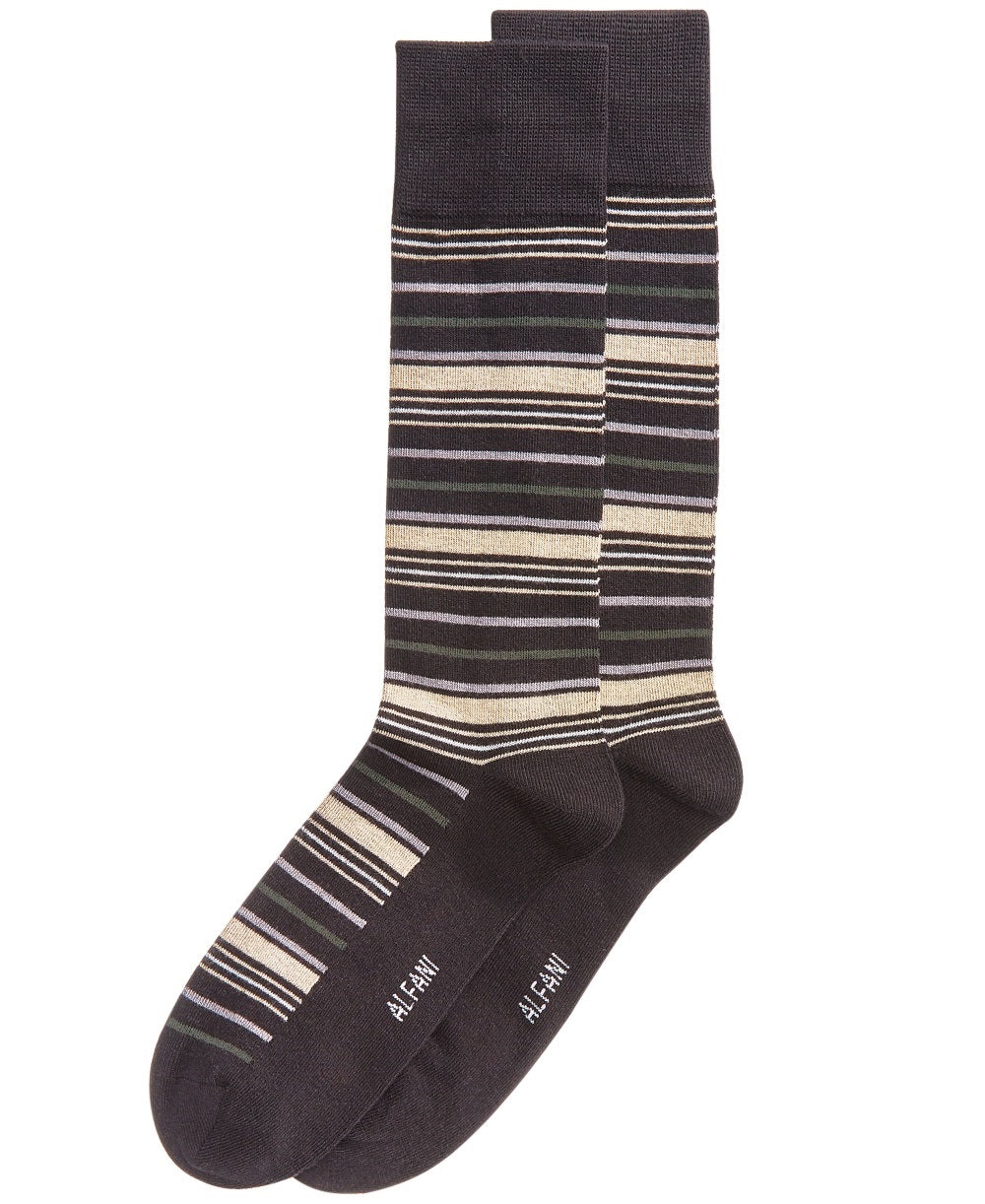 Alfani Men's Variegated Stripe Dress Socks Black Size Regular