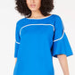 Alfani Women's Petite Piped Flutter-Sleeve Top Dark Blue Size Medium