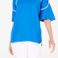 Alfani Women's Petite Piped Flutter-Sleeve Top Dark Blue Size Medium