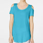 JM Collection Women's Cold-Shoulder Swing T-Shirt Bright Blue Size Small