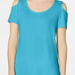 JM Collection Women's Cold-Shoulder Swing T-Shirt Bright Blue Size Small