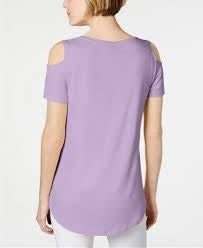 JM Collection Women's Cold Shoulder Swing T-Shirt Purple Size Large
