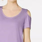 JM Collection Women's Cold Shoulder Swing T-Shirt Purple Size Large