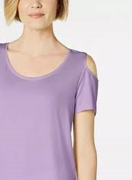 JM Collection Women's Cold Shoulder Swing T-Shirt Purple Size Large