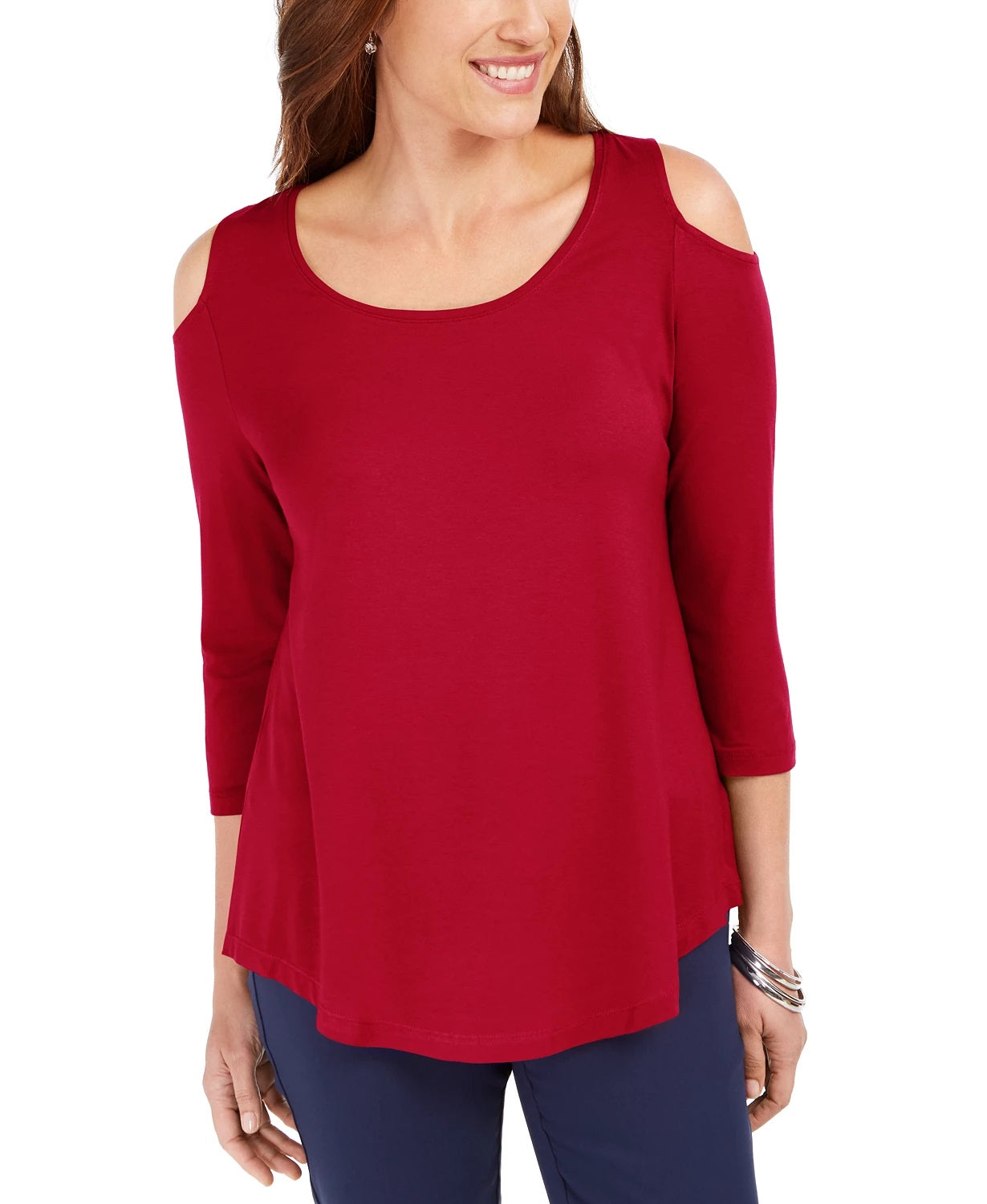 JM Collection Women's Cold Shoulder Top Red Size Small