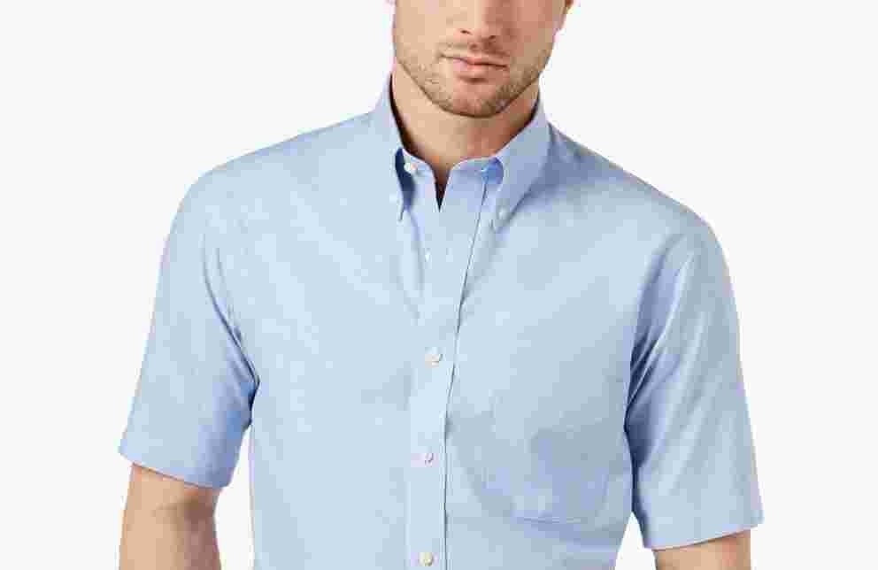 Club Room Men's Classic Fit Wrinkle Resistant Casual Shirt Navy Size 15