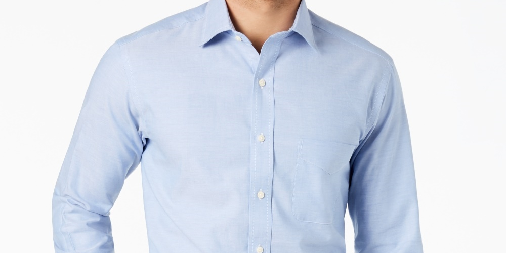 Club Room Men's Slim Fit Pinpoint Solid Dress Shirt Blue Size 17.5X36-37