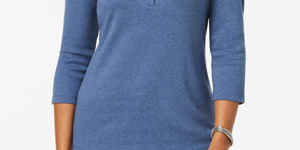 Karen Scott Women's Cotton Henley Top Blue Size Small