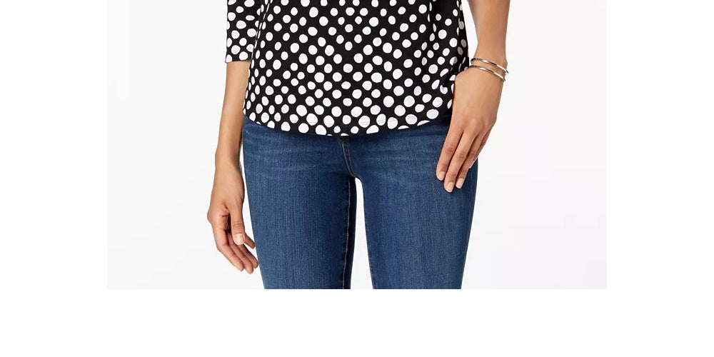 Charter Club Women's Pima Cotton Button Shoulder Print Top Black Size X-Small