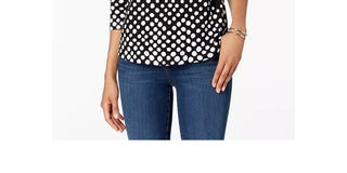 Charter Club Women's Pima Cotton Button Shoulder Print Top Black Size X-Small