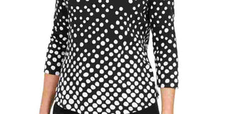 Charter Club Women's Petite Pima Cotton Button-Shoulder Print Top Black Size Petite